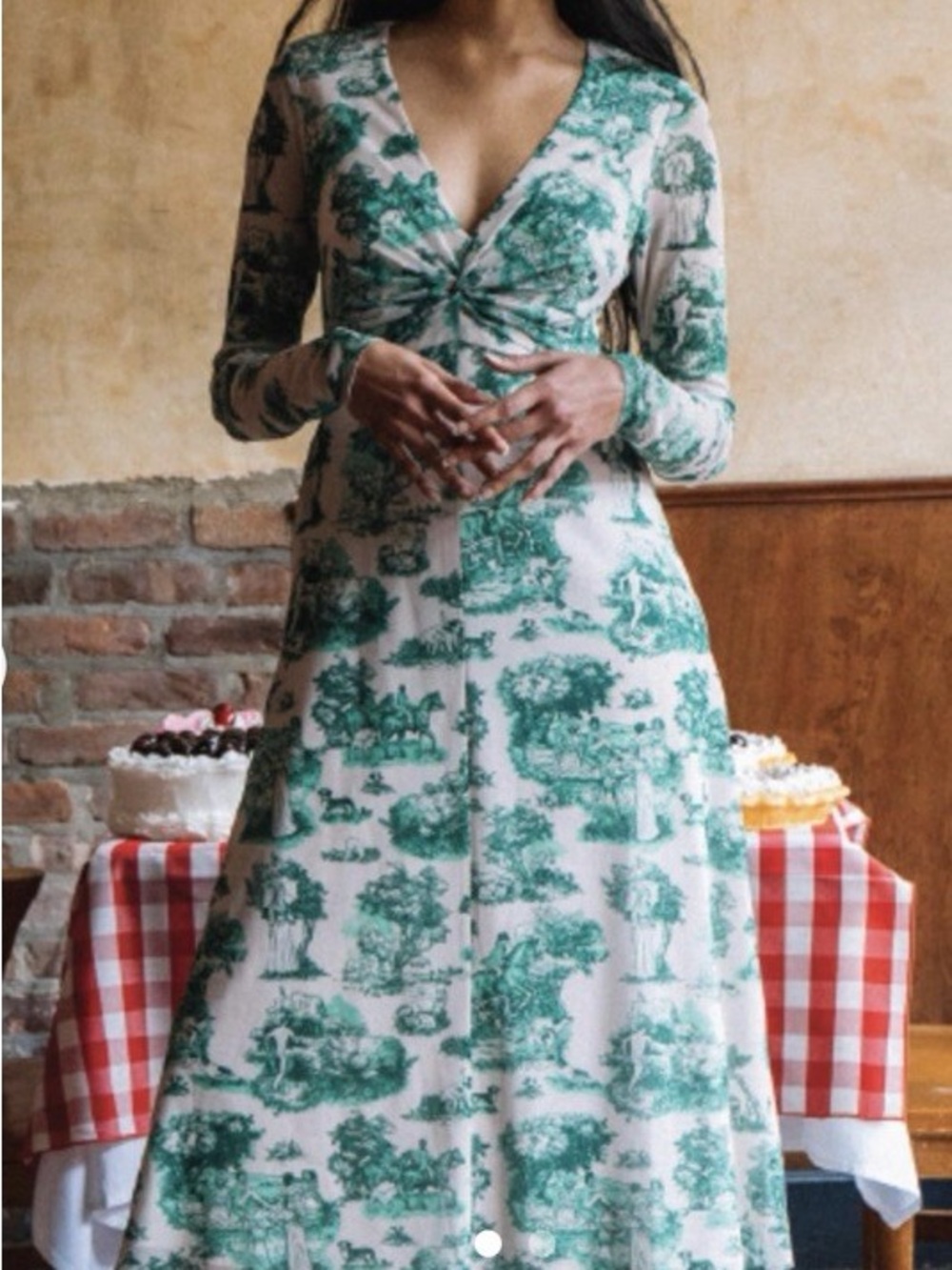 Rachel Antonoff Green Toile Twist-Front Maxi Dress